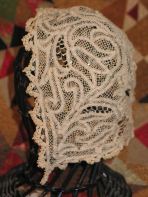 Baby Bonnet-circa 1800s French Antique Mixed Lace… - image 5