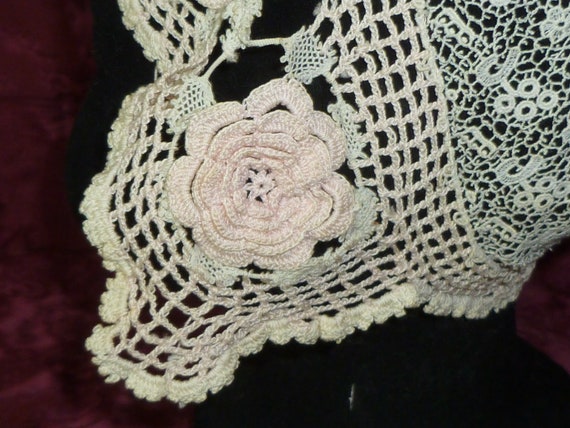 Antique Baby Doll Bonnet Handmade Irish Crochet B… - image 10