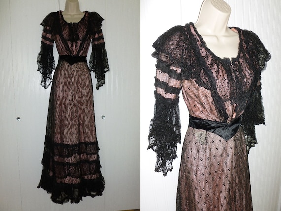 Antique Victorian Edwardian Dress c1800s 1900s Bl… - image 1