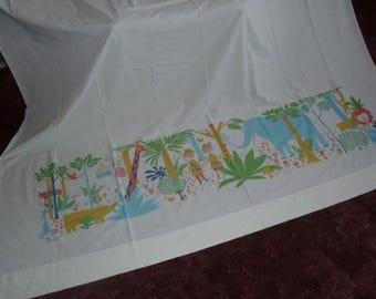 Cute Vintage Twin Flat Sheet Safari Zoo Animals Fieldcrest