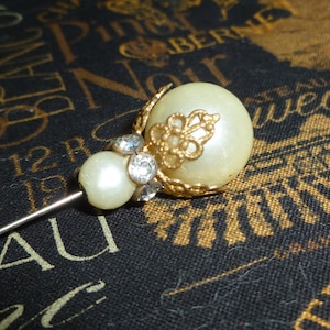 Antique HAT PIN Victorian Rhinestone Faux Pearl Hatpin-Crystal Paste Hatpin Vintage Jewelry