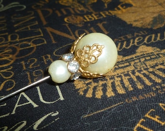 Antique HAT PIN Victorian Rhinestone Faux Pearl Hatpin-Crystal Paste Hatpin Vintage Jewelry