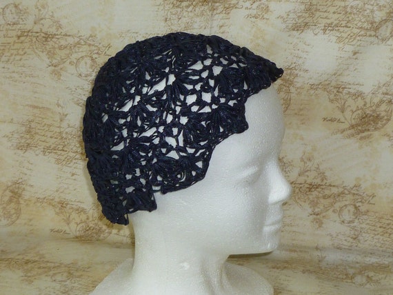 Classic Chic Vintage Lace Straw Hat Antique Navy … - image 3