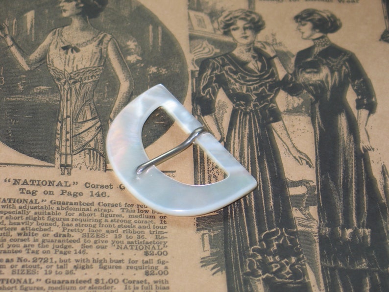Antique Vintage Buckle Large Carved Mother of Pearl 2 12 x 1 34-Art Deco-Flapper
