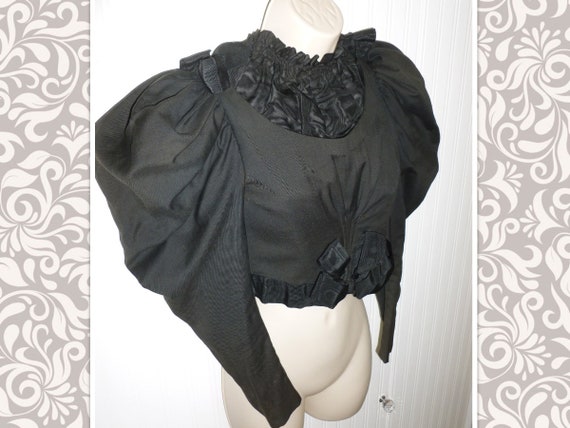 Antique Victorian Bodice Blouse~Jacket Black Wool
