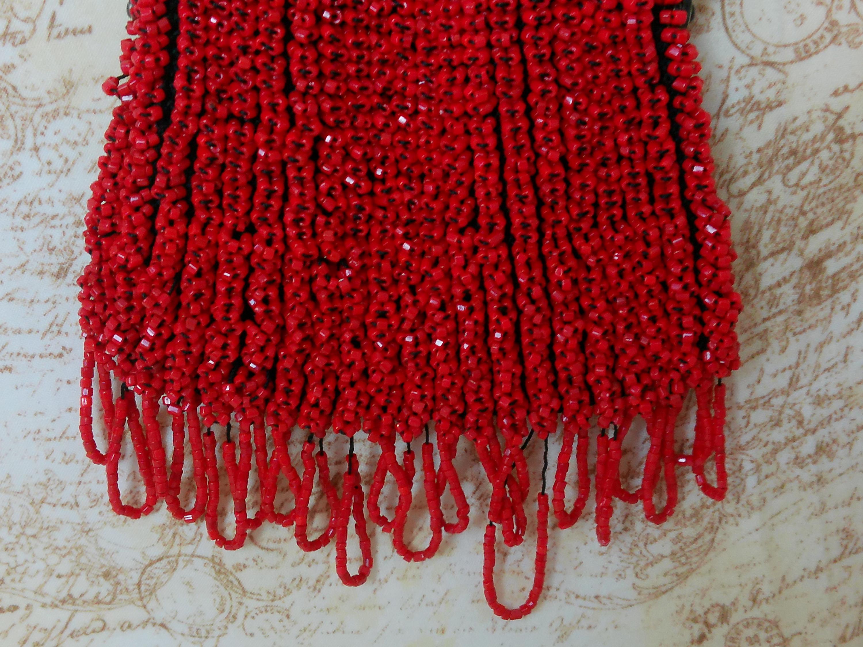 Sac à Main Ancien Perles Micro Perles - Motif Bucolique - Hauteur 10.25 Pouces