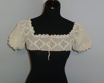 Antique Camisole Blouse Gown YOKE w/sleeves Crochet Lace EDWARDIAN Corset Cover VICTORIAN Lingerie Nightgown Handmade