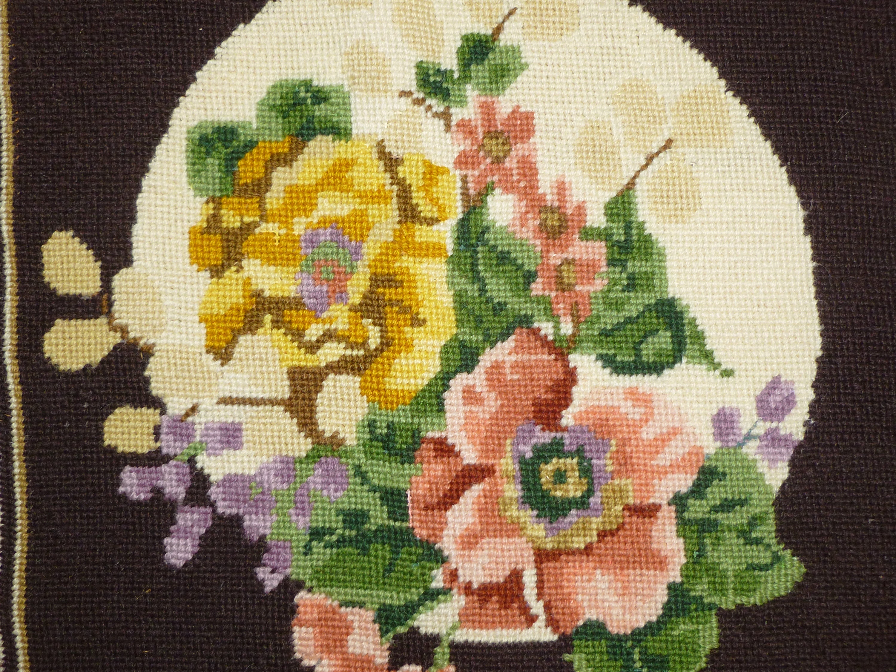 Antique Needle Point Cross Stitch Chair Bue White Flowers