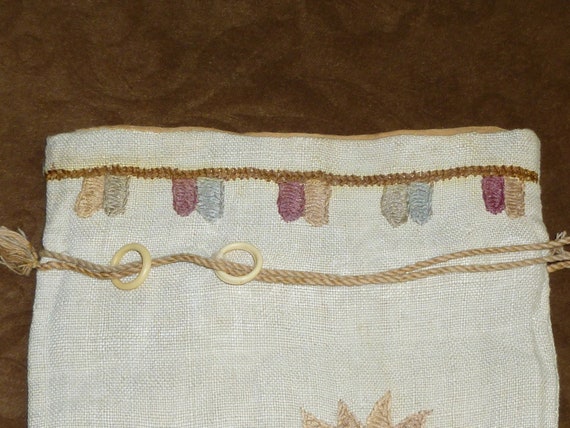 ANTIQUE Victorian Purse Edwardian Linen Jacobean … - image 5