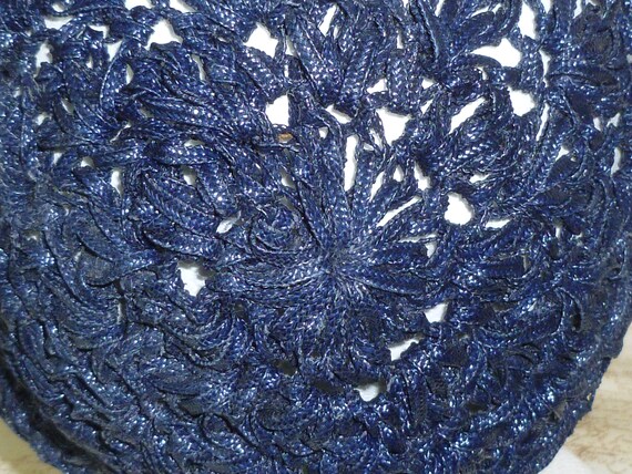Classic Chic Vintage Lace Straw Hat Antique Navy … - image 7
