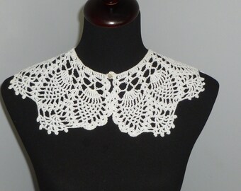 Antique Lace Collar Vintage White Crochet Lace Dress Front Handmade Lace