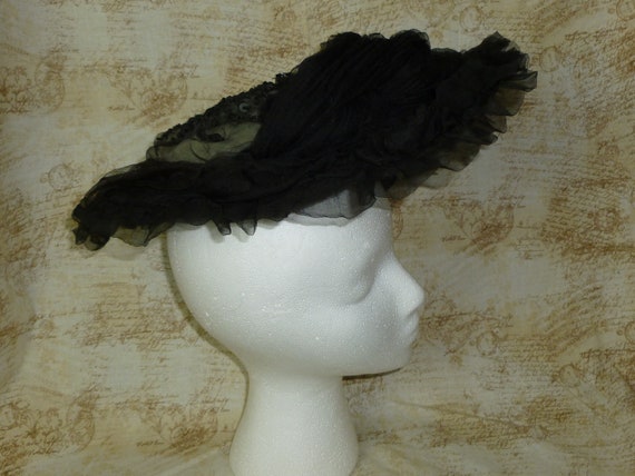 Antique Victorian Hat Black Silk circa 1890s Silk… - image 9