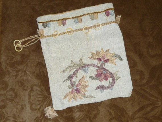 ANTIQUE Victorian Purse Edwardian Linen Jacobean … - image 6