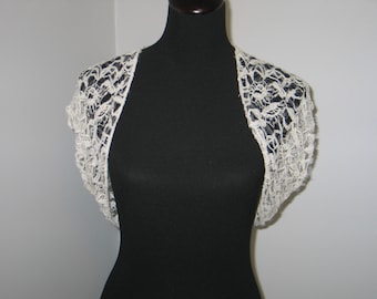 Antique Lace Collar Capelet Jacket Flower Lace Motif-White