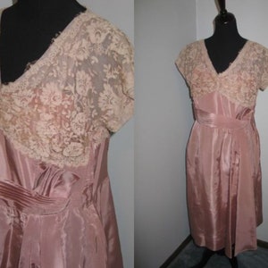 Vintage Dress 1940s 1950s-Shimmery Rose Pink Formal Party Cocktail DressMother of BrideBridesmaid DebutanteProm image 1