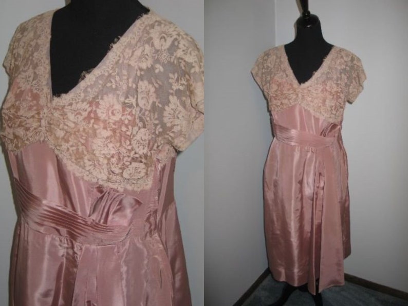 Vintage Dress 1940s 1950s-Shimmery Rose Pink Formal Party Cocktail DressMother of BrideBridesmaid DebutanteProm image 1