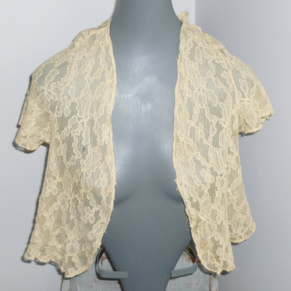 Devine Antique Chantilly Lace-Blouse-Bolero Jacket-French Lace-Edwardian Vintage Off white Lace