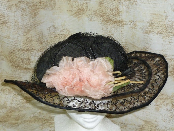 Antique 1900s Edwardian Hat Vintage Flowers Woven… - image 3