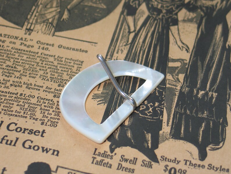 Antique Vintage Buckle Large Carved Mother of Pearl 2 12 x 1 34-Art Deco-Flapper