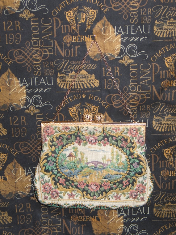 Pochette Brodée Style Tapisserie Vintage Années 50 | Motifs Floraux, Origine France - Bon état