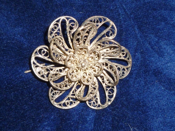 Silver Filigree Sash Pin Brooch, Antique Brooch, … - image 1