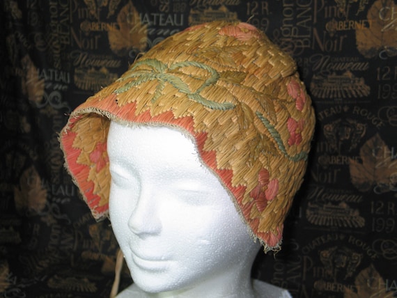 RARE- 1920s bathing cap-woven straw-Flapper Swim C