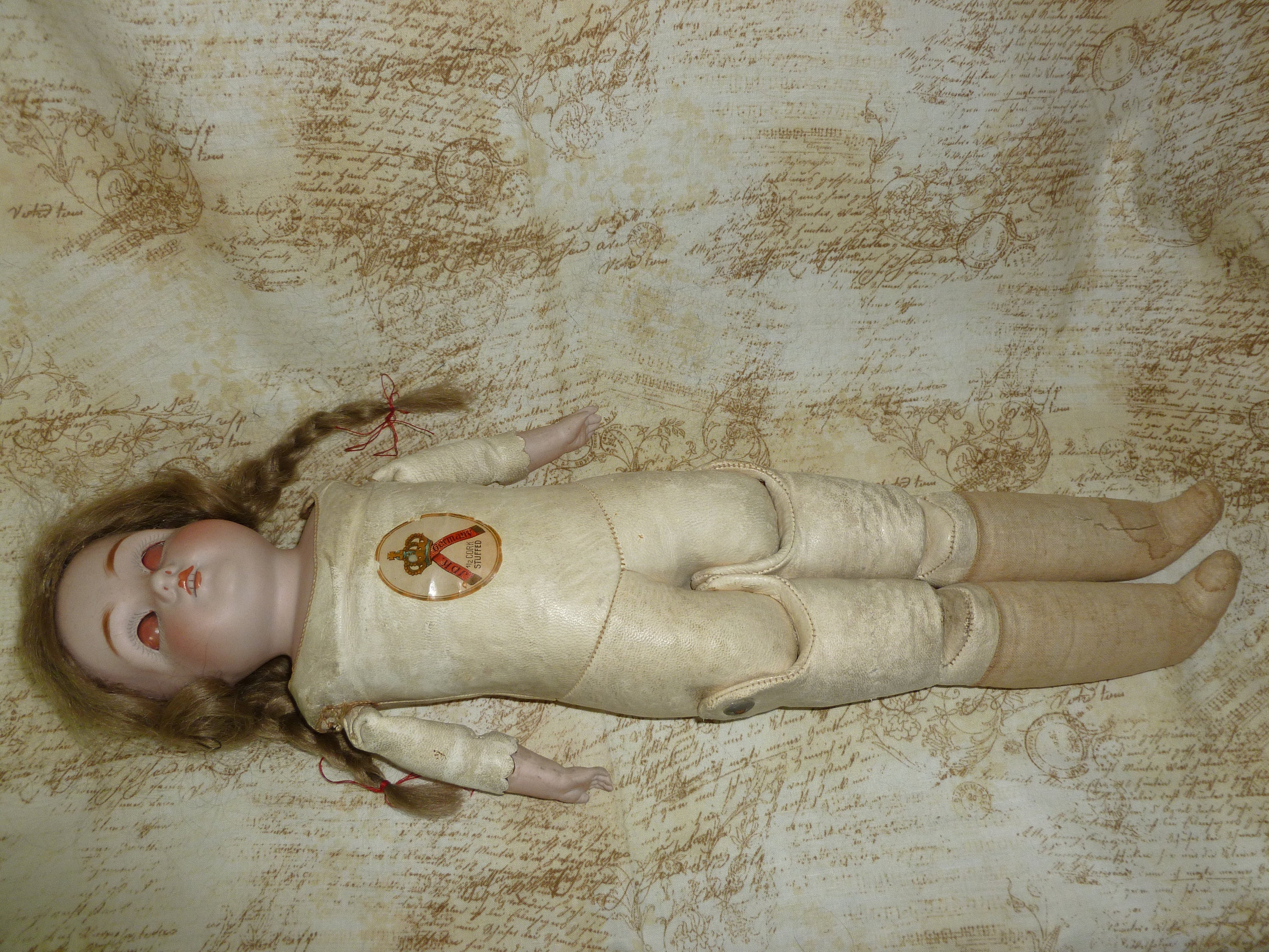 POUPÉE ANCIENNE DEMI figure de 27cm sur un abat-jour / 10 antique half