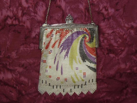 Art Deco Purse Whiting and Davis Enamel Beadlite Mesh Purse-Signed