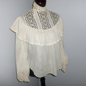 Antique Blouse Victorian Edwardian Delicate Bobbin LACE Vintage Balloon Sleeves