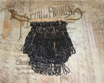 Gorgeous ANTIQUE Beaded Purse / 1800s-1900s Victorian beaded Reticule Purse-Hand Beaded stage photo prop-Mourning