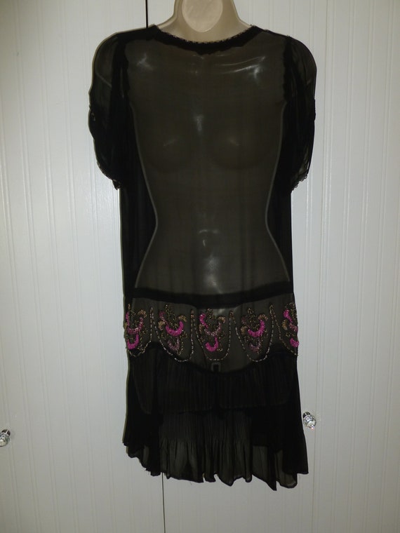 Antique 1920s Flapper Dress French Gatsby Black S… - image 8