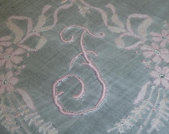 Stunning Monogram F Hanky Vintage Madeira Embroidery Bridal Wedding Handkerchief Hanky Hankie
