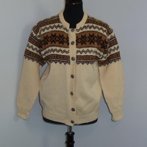 Vintage Norwegian Cardigan Sweater HUSFLIDEN Alesund Wool Sweater 