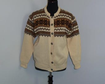 Vintage Norwegian Cardigan Sweater HUSFLIDEN Alesund Wool Sweater Womans Men's Unisex