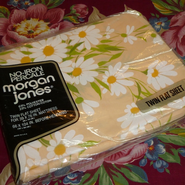 Nos Bed Sheet Morgan Jones Percale Flat or Fitted Sheet Vintage Daisy Flowers