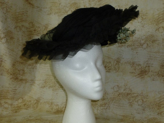 Antique Victorian Hat Black Silk circa 1890s Silk… - image 3