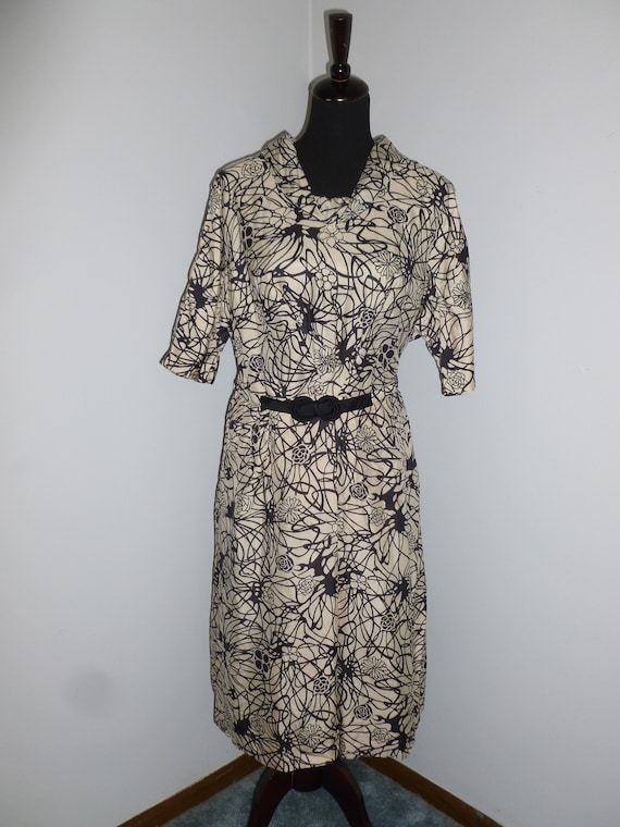 CUTE Antique Dress Circa 1940s 1950s Black White … - image 2