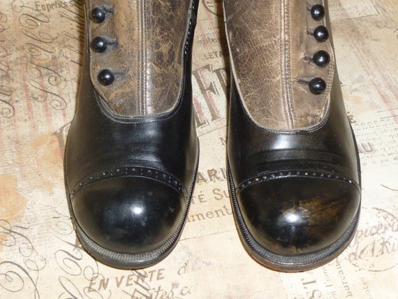 Antique Boots Victorian Edwardian Button Tu-tone … - image 6