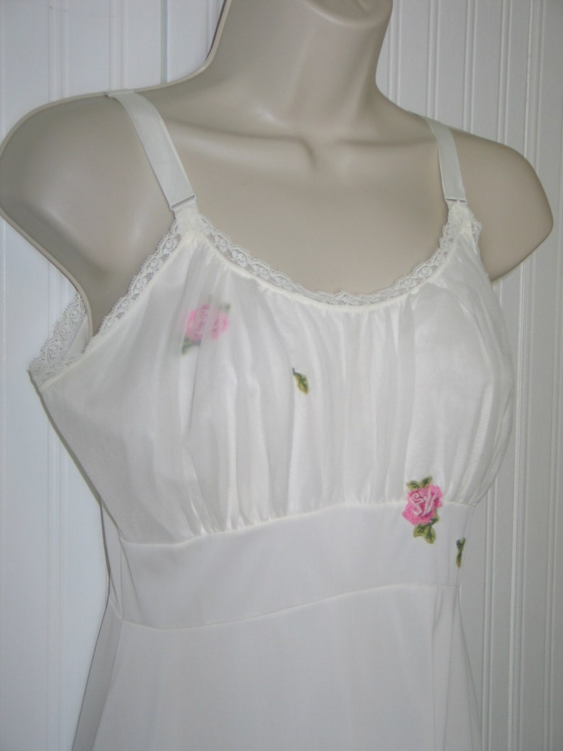 Vintage LAROS Slip Lace Night Gown 1950s 1960s Full Slip Night Gown White