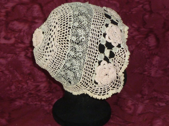 Antique Baby Doll Bonnet Handmade Irish Crochet B… - image 3