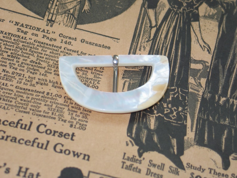 Antique Vintage Buckle Large Carved Mother of Pearl 2 12 x 1 34-Art Deco-Flapper