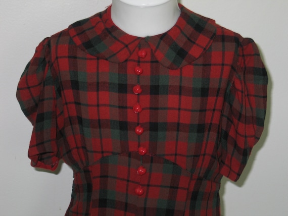 Vintage Dress Mid Century Young Girls Red Green R… - image 2