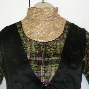 Antique Victorian Waist Coat Edwardian Bodice Blouse~Black Woven Silk & Embroidered Net Lace