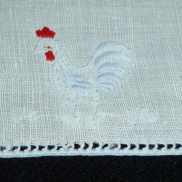 9 Piece Set of Antique Rooster Cocktail Beverage Napkins-Coasters-Madeira 1940s Retro Mid Century Vintage ROOSTER