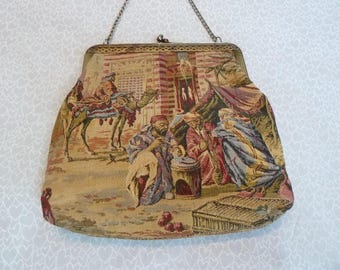 Antique Tapestry Purse Arabian Knights Vintage Tapestry Weave Purse Handbag