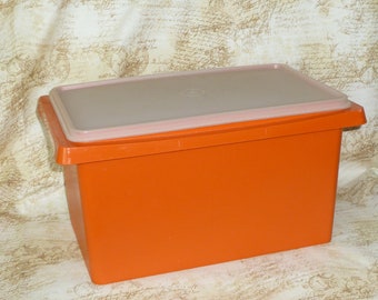 Vasilha grande vintage Tupperware dos anos 70 laranja para guardar caixa de pão
