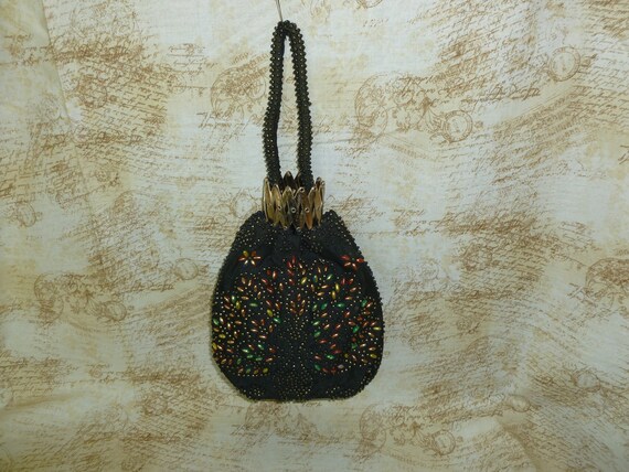 Unique ANTIQUE Beaded Purse Handbag Peacock Iride… - image 2