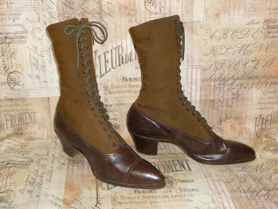 Antique Boots Victorian Edwardian Womans Brown Tu… - image 1