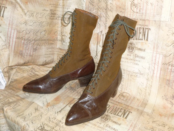 Antique Boots Victorian Edwardian Womans Brown Tu… - image 2