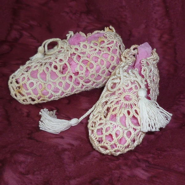 Darling Antique Baby Doll Booties-Slippers Tatted Lace White